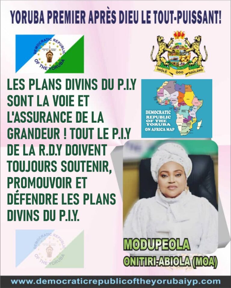 LES PLANS DIVINS DU P.I.Y SONT LA VOIE ET L’ASSURANCE DE LA GRANDEUR ! TOUT LE P.I.Y DE LA R.D.Y DOIVENT TOUJOURS SOUTENIR, PROMOUVOIR ET DÉFENDRE LES PLANS DIVINS DU P.I.Y.